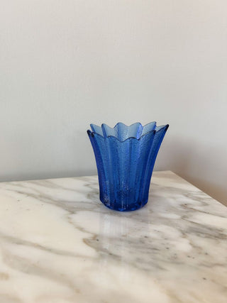 3.5"Wx3.75"H Cobalt Blue Textured Glass Candle Holder