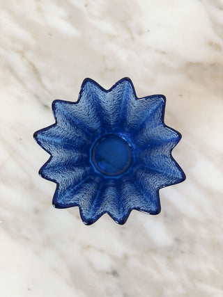 3.5"Wx3.75"H Cobalt Blue Textured Glass Candle Holder