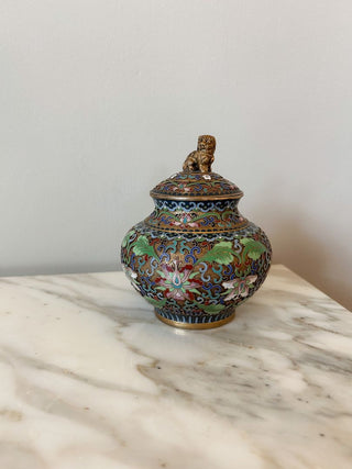 Chinese Cloisonne Lidded Jar w/ Foo Dog
