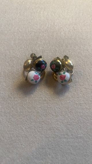 Enameled flowered earrings/screwback