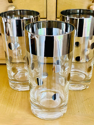 Dorothy Thorpe 3pc Silver Dot Highball Glasses