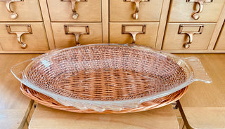 Glasbake Fish Platter w/Wicker Basket