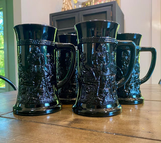 4pc Indiana Glass Black Tiara Tavern Steins