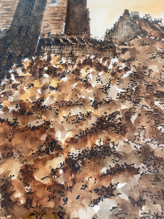 Wawel Cathedral Ink & Watercolor, Signed