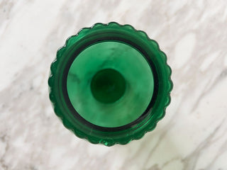 9"H Anchor Hocking Green Glass Vase w/ Scalloped Top