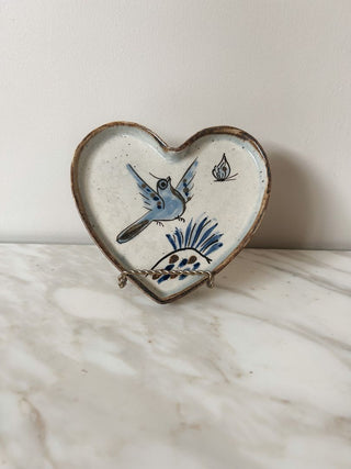 Signed Hand-Painted Tonala Bird on Heart Dish