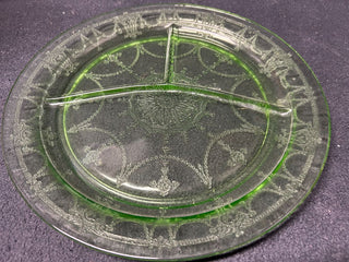 Depression Glass Green 3-divided Plate