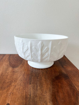 FTD Milk Glass Bowl w/ Oak Leaf Design