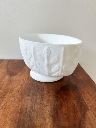FTD Milk Glass Bowl w/ Oak Leaf Design