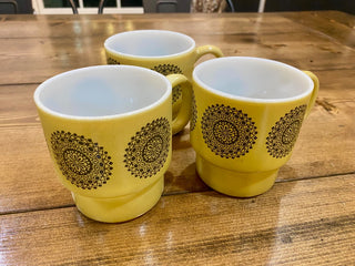 3pc Milk Glass Mandala Stacking Mugs