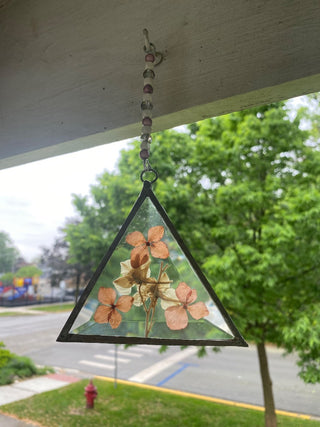 Upcycled Triangular Pressed Flowers Sun Catcher