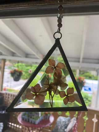 Upcycled Triangular Pressed Flowers Sun Catcher