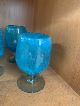 Crate and Barrel Hand Blown Glass Aqua Goblets (Set of 6)