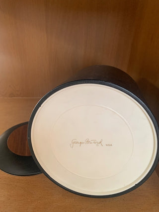 MCM Georges Briard Faux Black Leather and Teakwood Ice Bucket