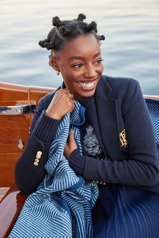 Harborview Herringbone Navy Blanket