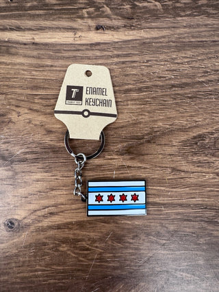 Chicago Flag Key Chain - Metal & Enamel