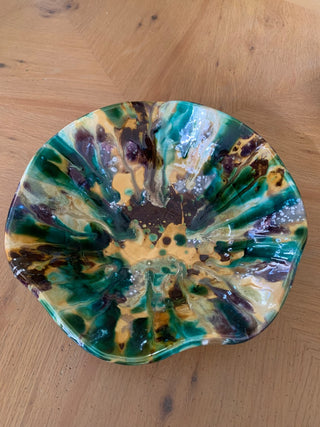 Vintage Hand Crafted 11 inch Drip Glazed Pottery Bowl