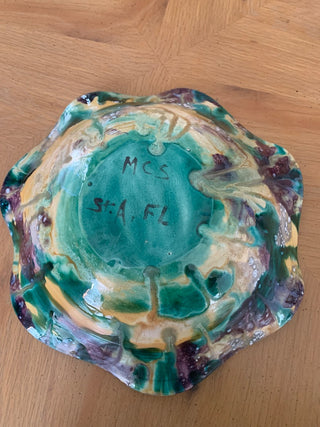 Vintage Hand Crafted 11 inch Drip Glazed Pottery Bowl
