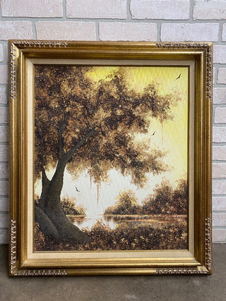 Sand and OIl Texturized Fall Tree Landscape Painting