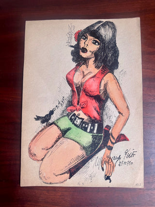 Vintage, pin-up style drawing art signed and numbered