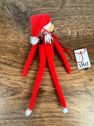Red Elf Ornament with Tinsel Collar & Felt Hat - Bendable