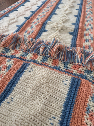 Vintage, hand crocheted afghan/ throw
