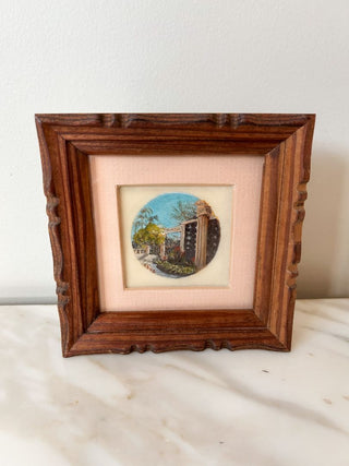 4 3/4"Lx4 3/4"W Lillian Lenz Signed Kapok Gardens Miniature Oil on Ivorine Painting
