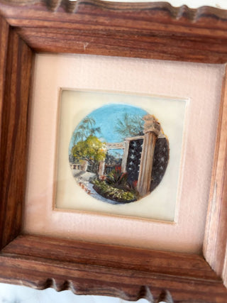 4 3/4"Lx4 3/4"W Lillian Lenz Signed Kapok Gardens Miniature Oil on Ivorine Painting