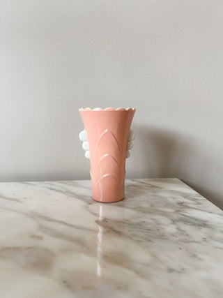 (AS IS) 3"Wx5"H Pink & White Art Deco Vase