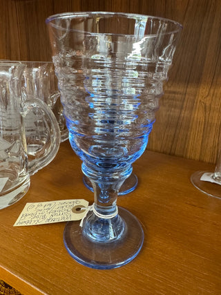 Vintage, Libbey Sirrus, blue goblet ribbed water glasses (set of 6)