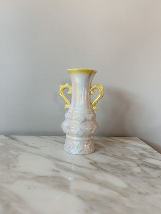 7.25"H Iridescent Lusterware Vase w/ Floral Details