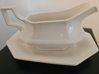 Antique Johnson Brothers Heritage White gravy boat with underplate. Set of 2