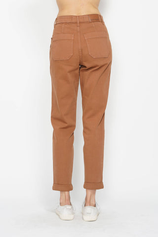 Judy Blue Burnt Orange High-Waisted Garment-Dyed Cuffed Joggers 7(28)