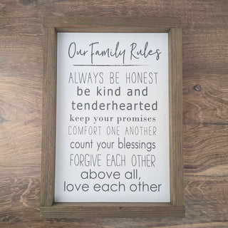 Our Family Rules Wooden Sign 9 x  13