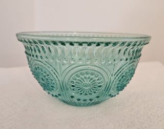 Teal Embossed Glass Ice Cream or Fruit Bowls SET OF 4