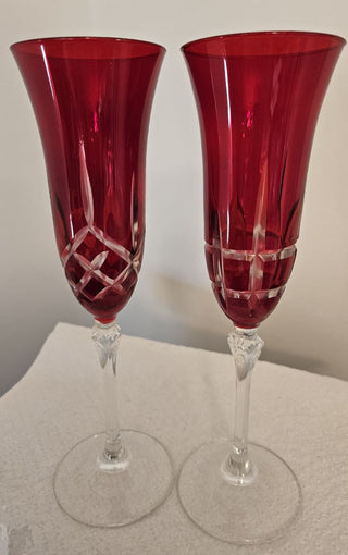 LeStelle Gioelli Da Tavalo Italian Ruby Champagne Glasses SET OF 2