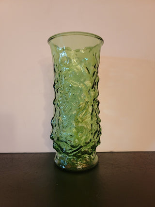 Crinkle green glass vase