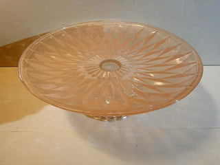 Frosted pink glass footed diamond pattern plate
