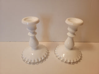 Pair of Fenton milk glass silvercrest candleholders (must sell as a set)