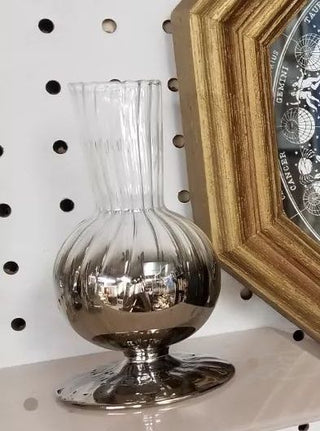 Metallic Silver Glass Bud Vase