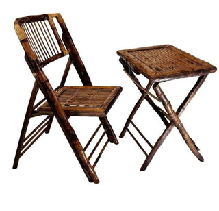 Mid-century scorched, Tortoise Shell,  Bamboo Rattan Folding Chair
