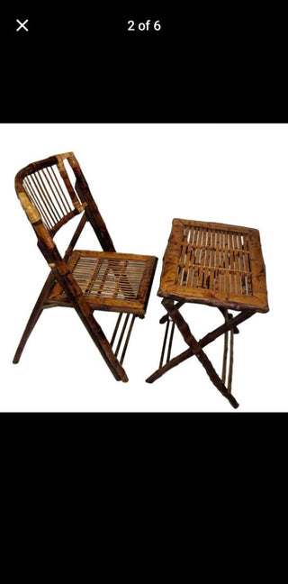 Mid-century scorched, Tortoise Shell,  Bamboo Rattan Folding Chair