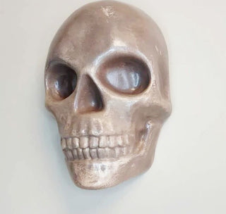 Artist Original - large human half skull wall mount life size plaster Sculpted, glow in the dark UV blacklight reactive(FIRM)