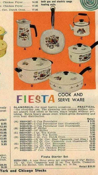 MCM atomic - FIESTA Gourmet wear Dutch Oven by The Homer Laughlin - Folk Art Enamelware Lidded Pot AS-IS
