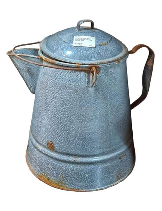 Rustic Gray Graniteware Enamelware Coffee Pot Boiler  No.2,  cowboy coffee pot. As-is