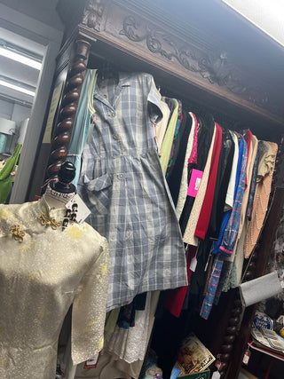 '40s Blue Plaid Shirt Cocktail Dress (No Belt)