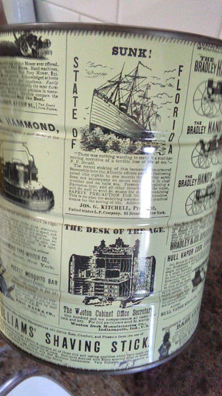 Vintg Printed collector News Print Tin Coffee Cans Empty with No Lid