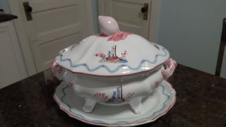 Nieman Marcus Tureen with Platter no Ladle Pink and Blue Made in Italy