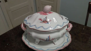 Nieman Marcus Tureen with Platter no Ladle Pink and Blue Made in Italy