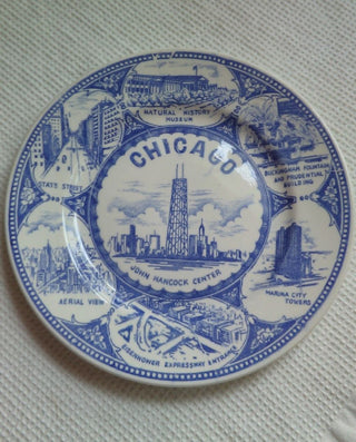 Chicago Souvenir plate, Sears Tower,John Handcock,Marina City, State Street